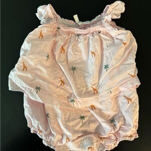 Janie and Jack Light Pink Romper with Giraffe and Palm Tree Design